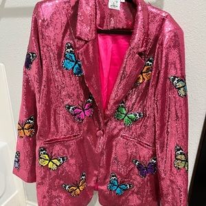 Queen of Sparkles Pink Sequin Butterfly Blazer